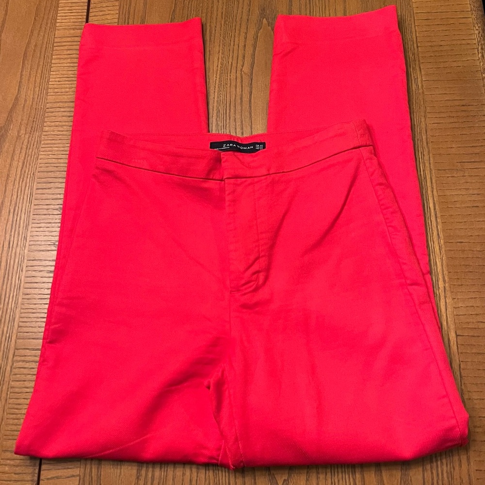 ZARA Straight-Fit Slim Stretch Mid-Rise Cigarette Ankle Pants Tomato Red Size XS